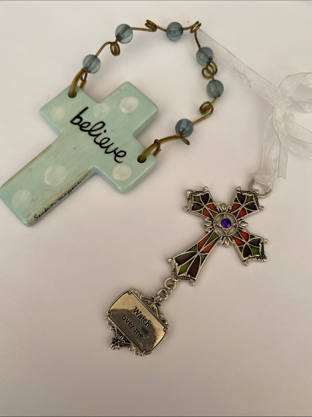 Believe Mint Polka Dot Cross Ornament - silvestri and ganz